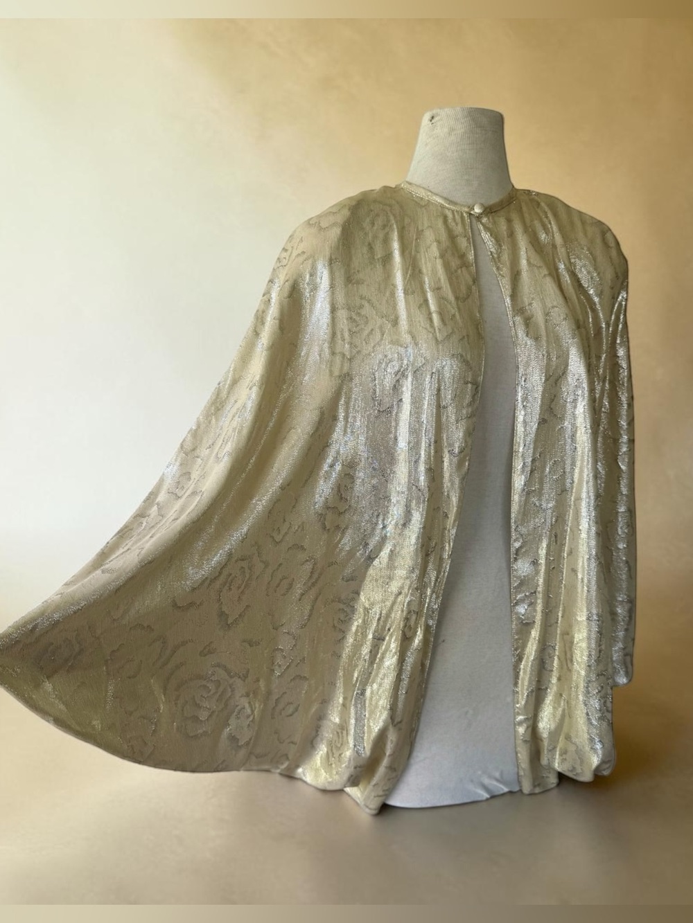 Vtg 80s Silver Metallic Cape Cove Blouse HELEN FABRIKANT Dolman Glam Disco